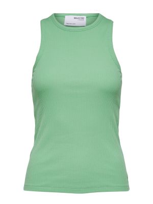 Bavlnený priliehavý top bez rukávov Selected Femme - zelená