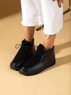 Ботинки на шнуровке с мехом Pembe Potin черные