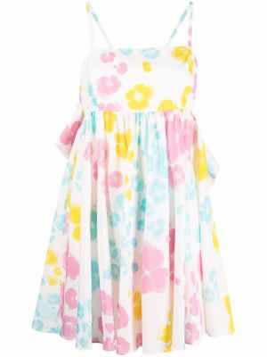 Květinové hedvábné šaty s mašlí Boutique Moschino - bílá