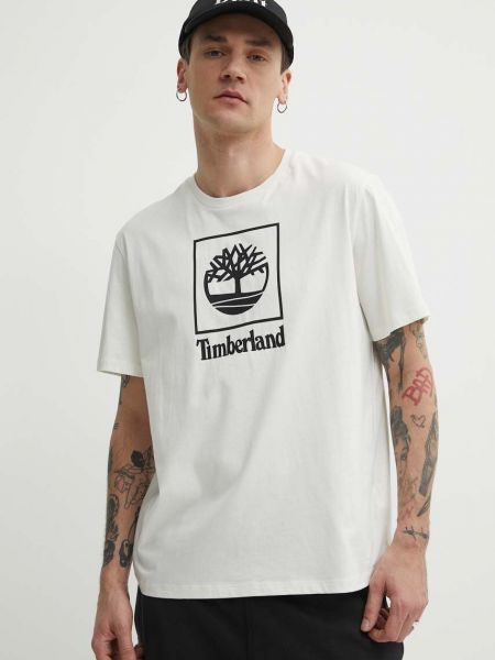 Koszulka bawełniana z nadrukiem Timberland beżowa
