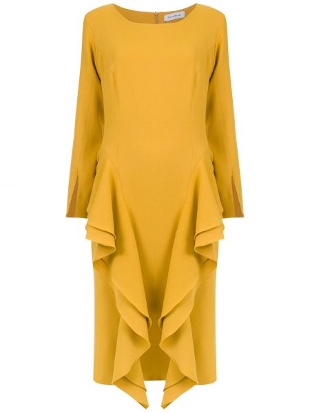 Viskózové midi šaty s volány s dlouhými rukávy Olympiah - žlutá