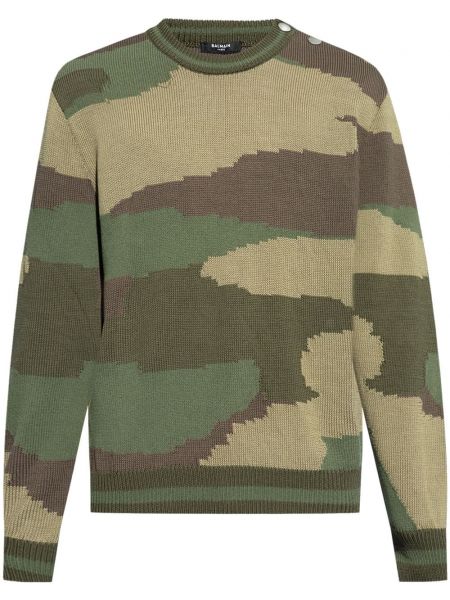Камуфлажен памучен пуловер Balmain зелено