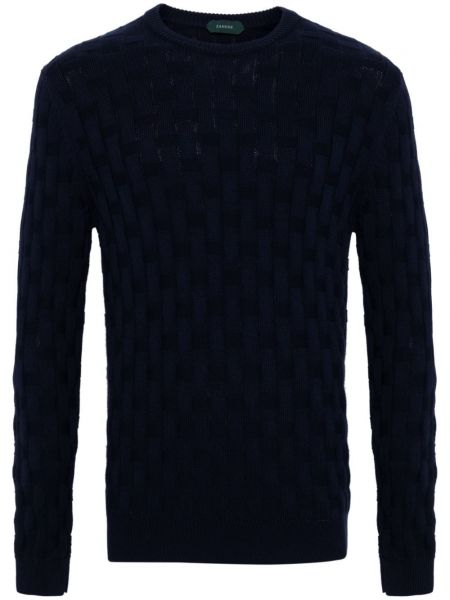 Памучен пуловер Zanone синьо