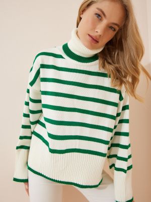 Oversize svītrainas džemperis ar augstu apkakli Happiness İstanbul zaļš
