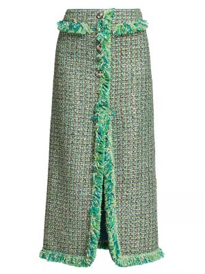 Твидовая длинная юбка с бахромой Giambattista Valli зеленая