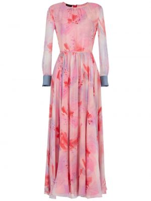 Rochie lunga de mătase din șifon cu model floral Emporio Armani roz