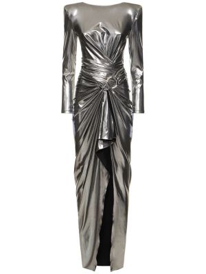 Sukienka długa z długim rękawem z dżerseju drapowana Zuhair Murad srebrna