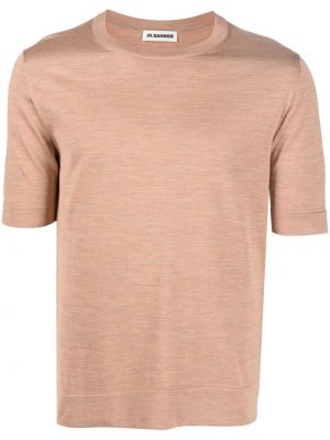 Svilena majica s okruglim izrezom Jil Sander smeđa