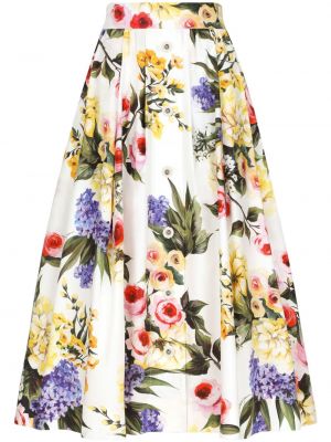Midi suknja s cvjetnim printom s printom Dolce & Gabbana bijela