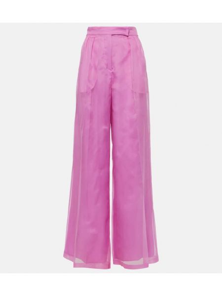 Hedvábné kalhoty relaxed fit Max Mara růžové