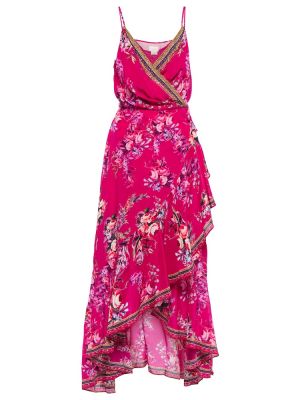 Копринена миди рокля на цветя Camilla розово
