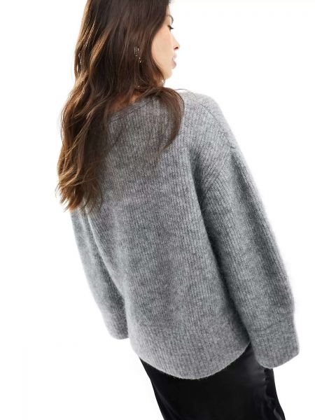 Шерстяной свитер с v-образным вырезом свободного кроя & Other Stories серый