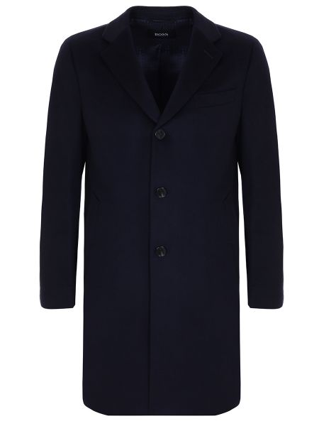 Кашемировое шерстяное длинное пальто Boss синее