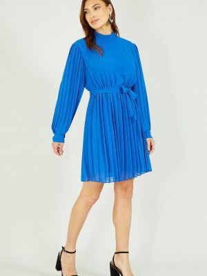 Платье с воротником с высоким воротником с длинным рукавом Mela синее