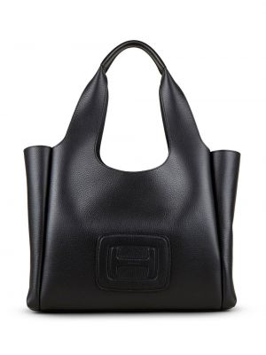 Usnjena nakupovalna torba Hogan črna
