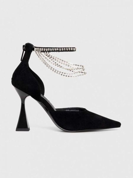 Замшевые туфли на каблуке на высоком каблуке Karl Lagerfeld черные