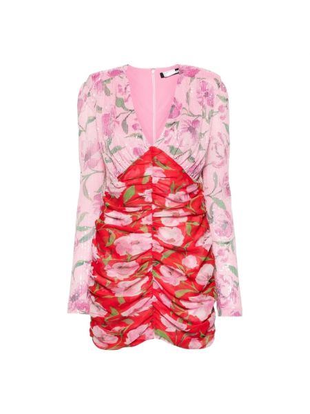 Sukienka mini z cekinami dopasowana w kwiatki Rotate różowa