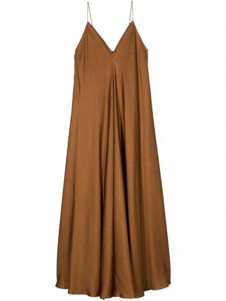 Asymetrické hodvábne šaty s výstrihom do v Róhe hnedá