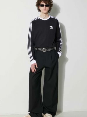 Pruhované bavlněné tričko s dlouhým rukávem s dlouhými rukávy Adidas Originals černé