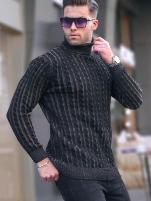 Adīti džemperis ar augstu apkakli Madmext melns