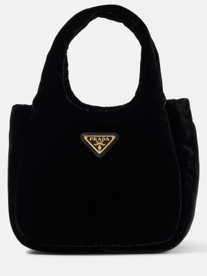 Zamatová nákupná taška Prada čierna