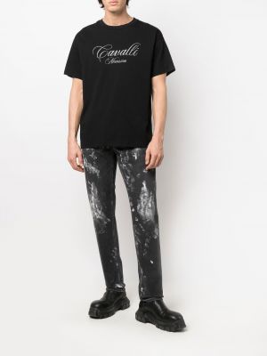 Distressed straight jeans mit print Roberto Cavalli