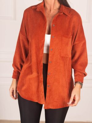 Oversized bársony ing zsebes Armonika narancsszínű
