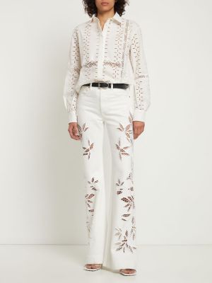 Čipkovaná bavlnená košeľa Roberto Cavalli biela