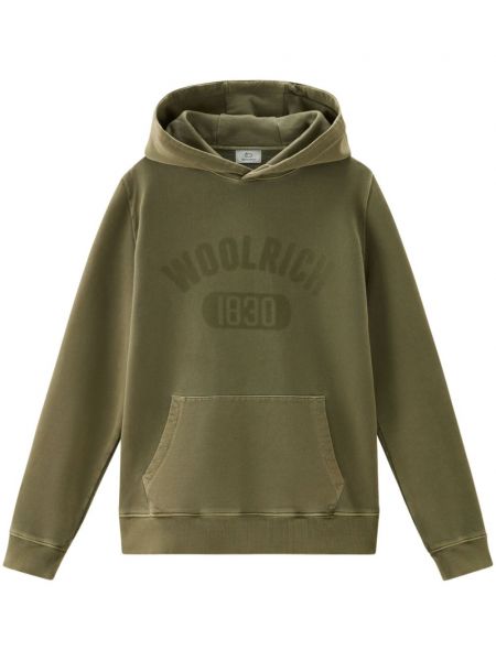 Raštuotas medvilninis džemperis su gobtuvu Woolrich žalia