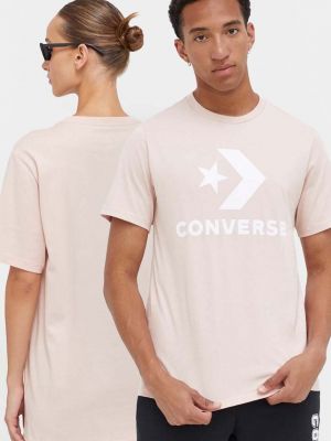 Памучна тениска с дълъг ръкав с принт Converse розово