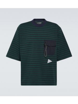 T-shirt di cotone a righe in jersey And Wander verde