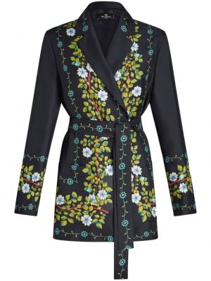 Svilena jakna s cvjetnim printom s printom Etro crna