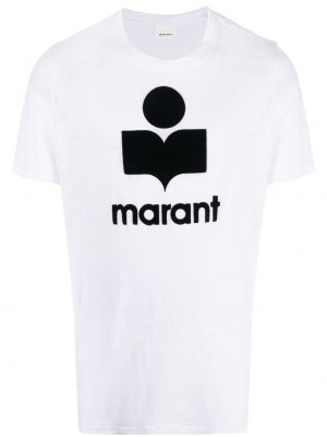 Lniana koszulka z nadrukiem Marant biała