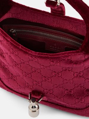 Žametna torbica za čez ramo iz rebrastega žameta Gucci rdeča