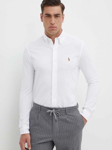 Pernata pamučna košulja s gumbima Polo Ralph Lauren bijela