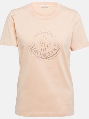 Хлопковая футболка Moncler бежевая