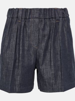 Shorts di jeans a vita alta Brunello Cucinelli blu