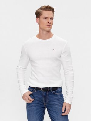 Tricou cu mânecă lungă slim fit Tommy Jeans alb