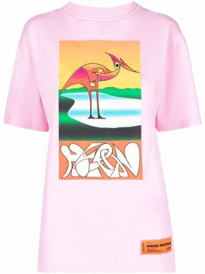 Тениска с принт Heron Preston розово