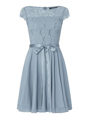 Sukienka koktajlowa szyfonowa koronkowa Swing błękitna