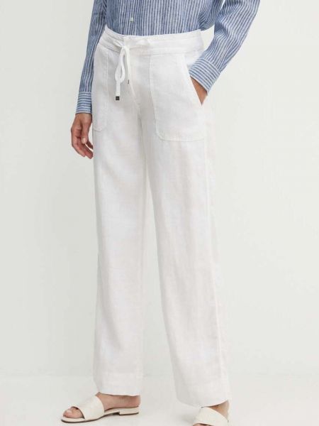 Lanene hlače visoki struk Lauren Ralph Lauren bijela