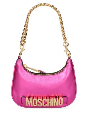 Kožená taška Moschino fialová