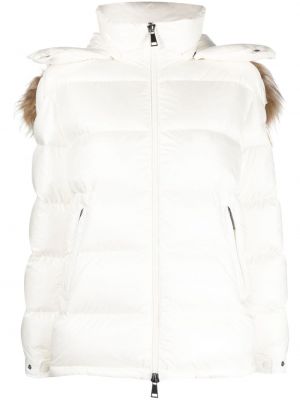 Páperová bunda s kožušinou s kapucňou Moncler biela