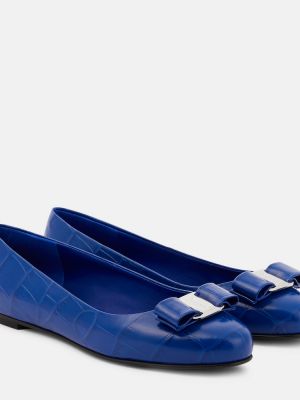 Kožené baleríny s mašlí Ferragamo modré