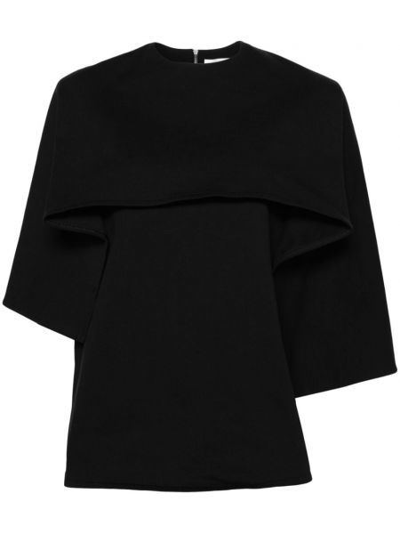 Bombažna majica z draperijo Jil Sander črna