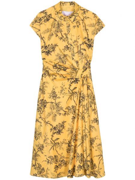 Pamučna haljina s cvjetnim printom s printom Carolina Herrera žuta