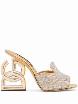 Papuci tip mules cu toc Dolce & Gabbana auriu