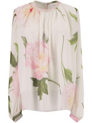 Копринена блуза на цветя с принт Giambattista Valli бяло