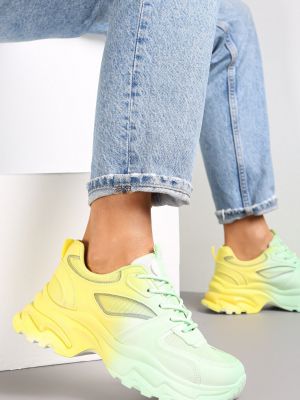 Żółto-Zielone Sneakersy Zdobione Efektem Ombre i Tłoczeniami Dolley Inny
