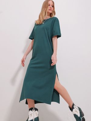 Сукня з круглим вирізом Trend Alaçatı Stili зелена